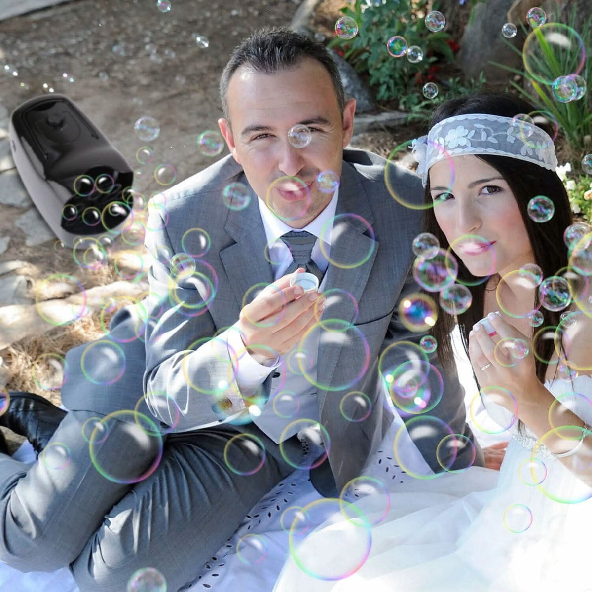 Portable Bubble Blowing Machine with 2 Speeds Handle 3000-4000 Bubbles Per Minute Plug-In Battery Powered - A-1 Thread Vault