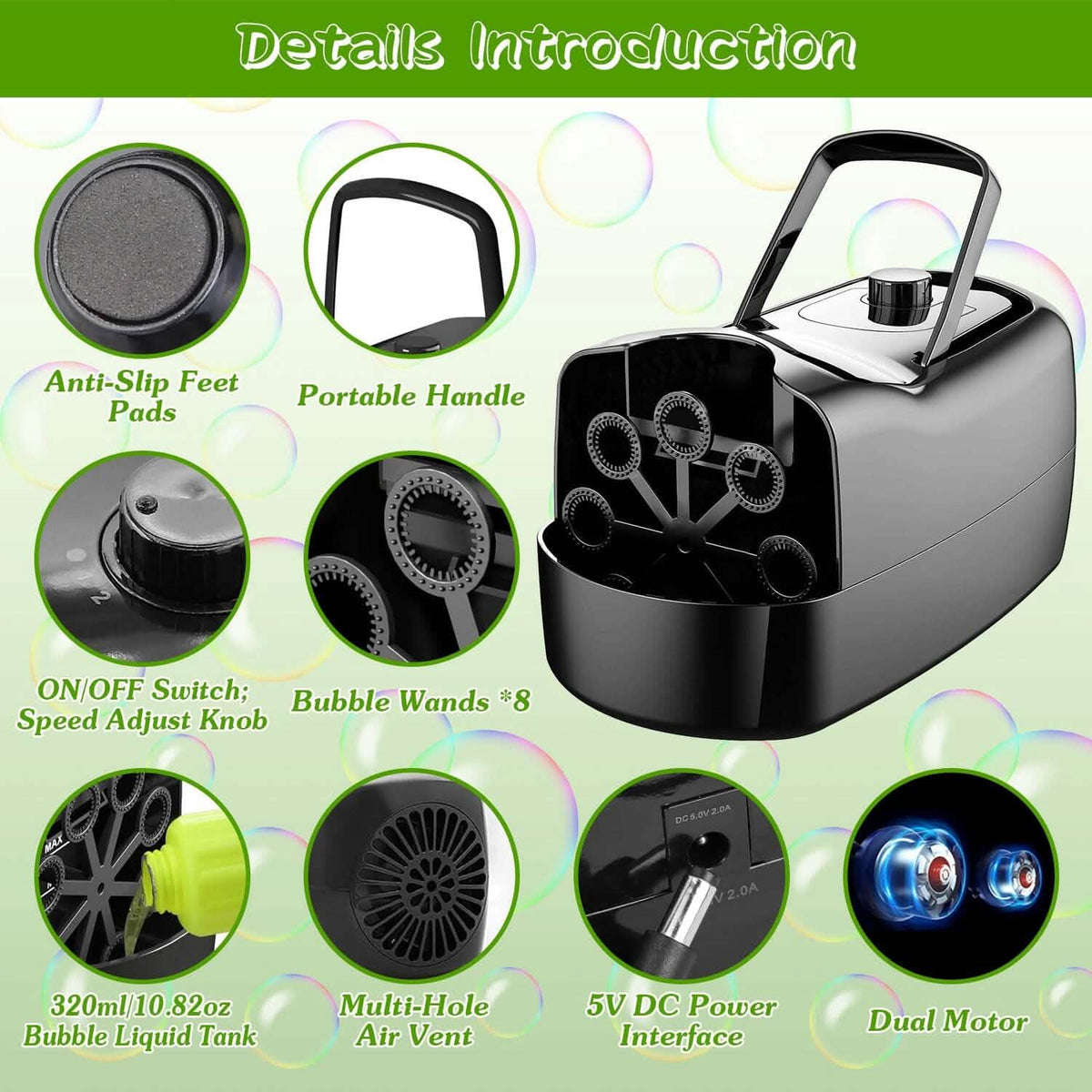 Portable Bubble Blowing Machine with 2 Speeds Handle 3000-4000 Bubbles Per Minute Plug-In Battery Powered - A-1 Thread Vault
