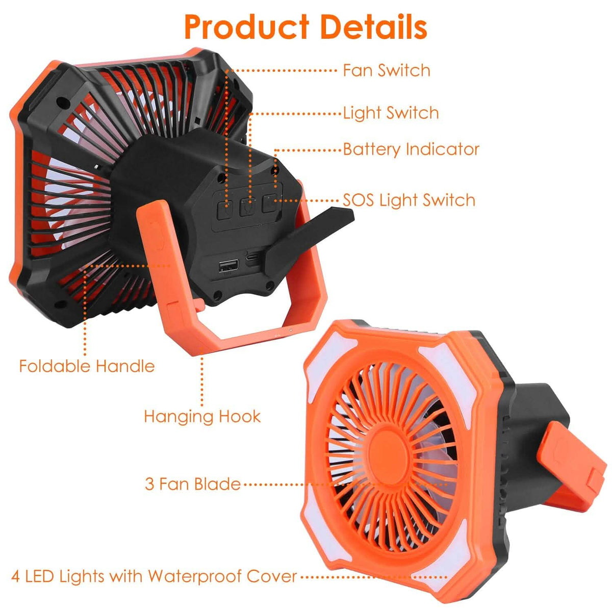 Portable Camping Lantern Fan 10000mAh Battery Powered with 4 Light Modes - A-1 Thread Vault