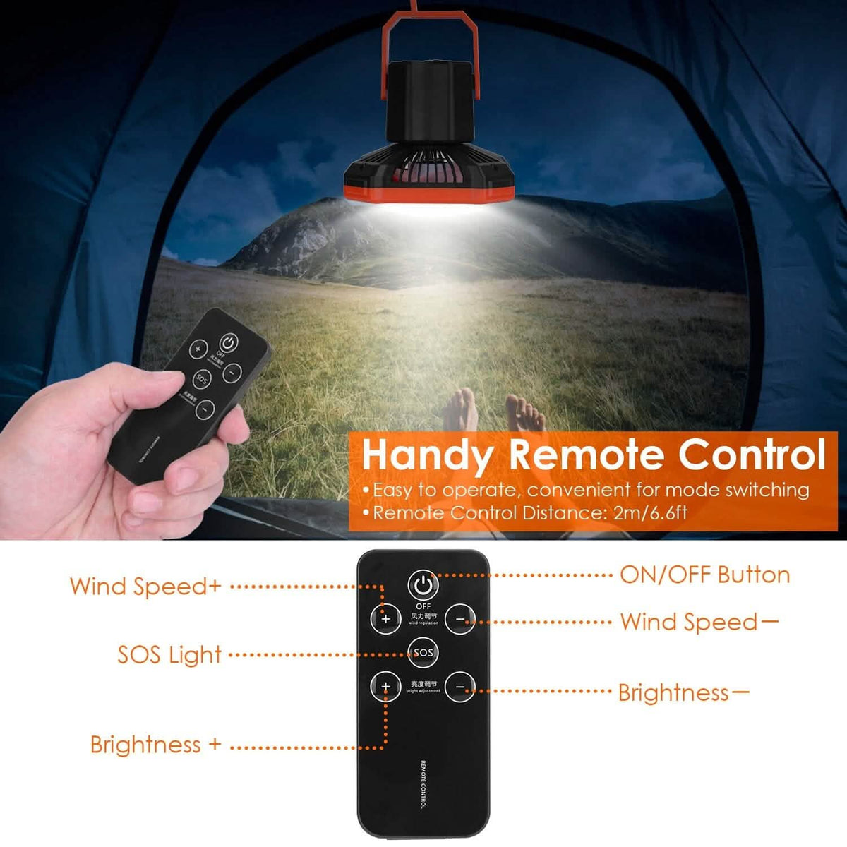 Portable Camping Lantern Fan 10000mAh Battery Powered with 4 Light Modes - A-1 Thread Vault