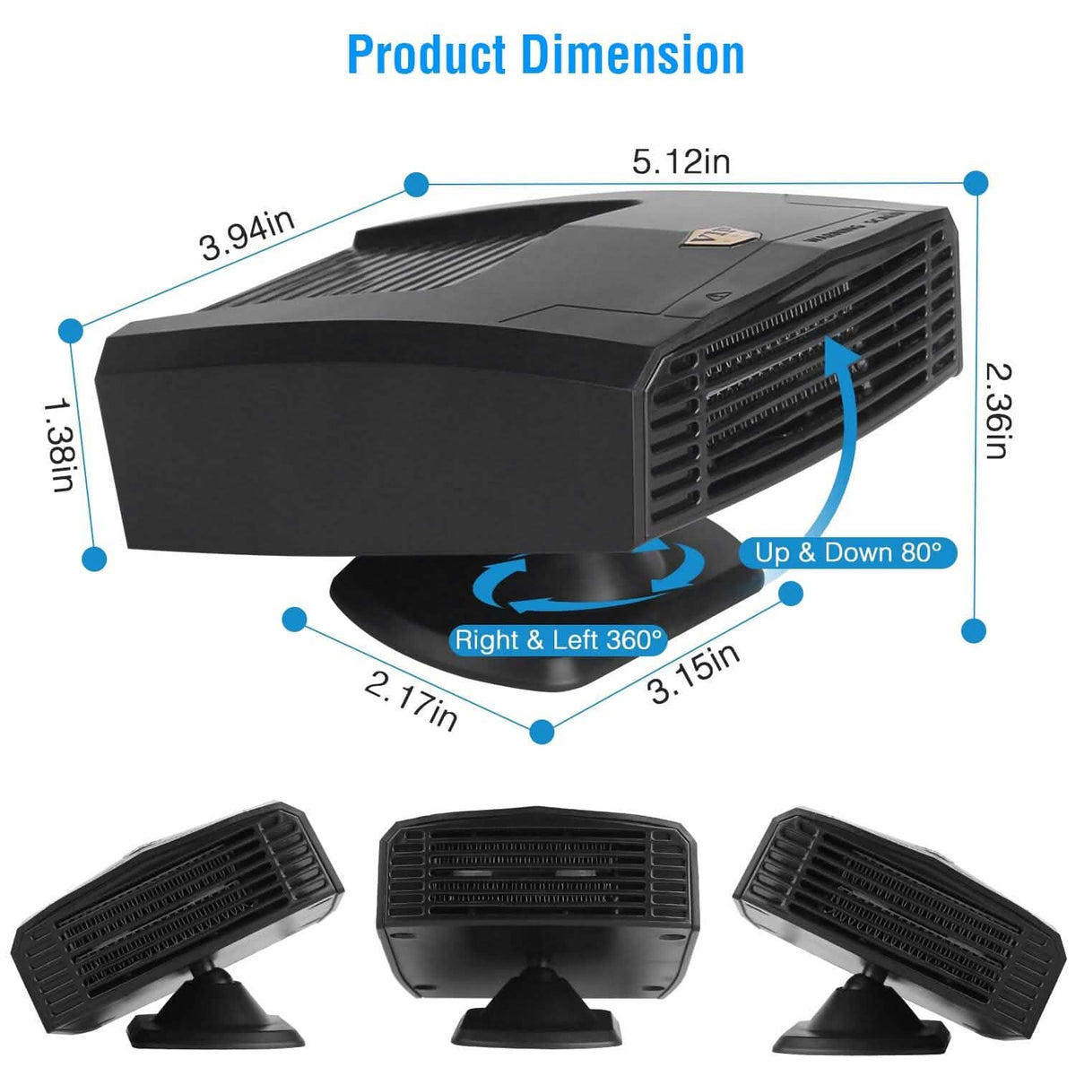 Portable Car Heater Heating Fan 2-in-1 Defroster Defogger Demister Windshield Heater - A-1 Thread Vault