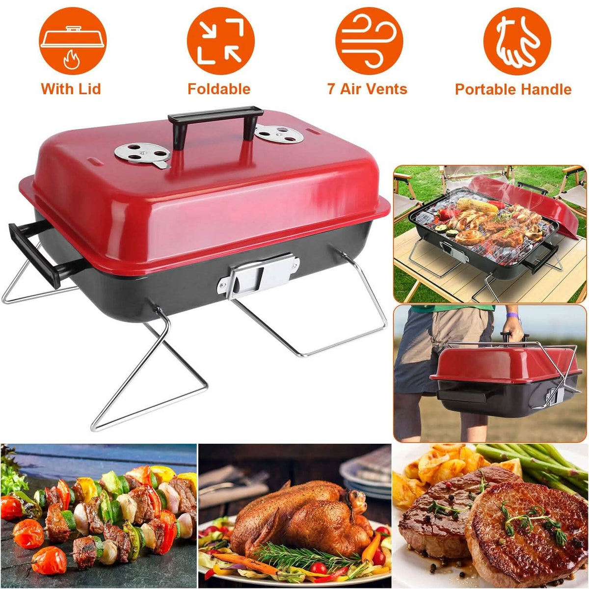 Portable Charcoal Tabletop Grill with Lid - A-1 Thread Vault