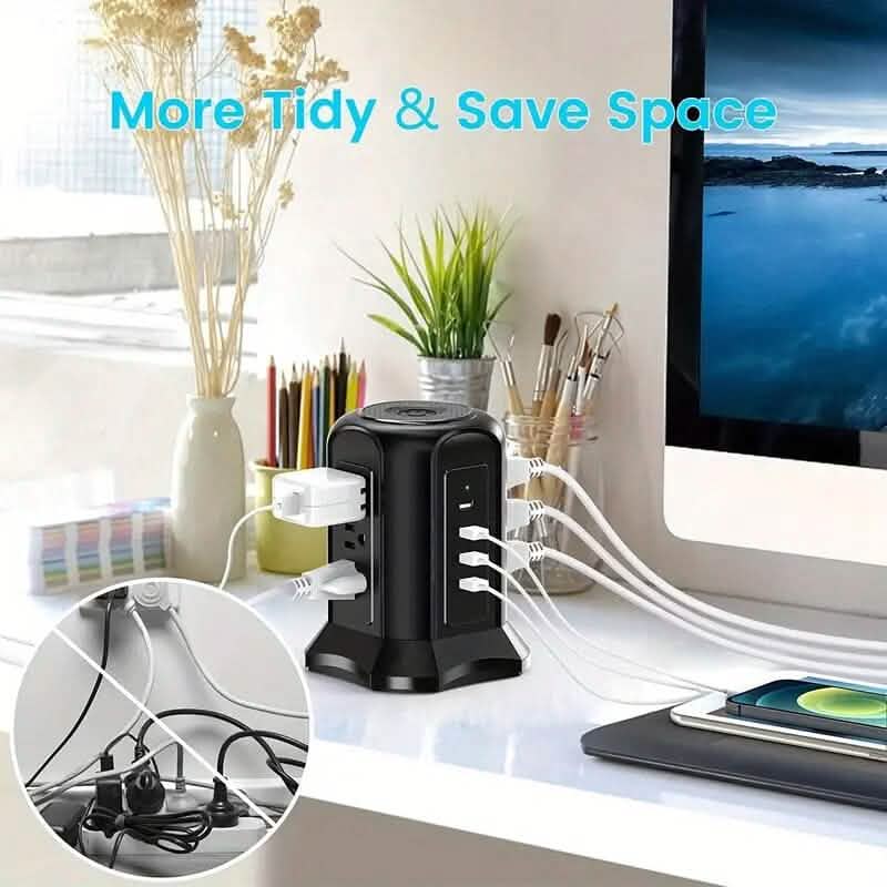Power Strip Tower with 9 Outlets 4 USB Ports 6.5 Ft. Long Extension Cord - A-1 Thread Vault