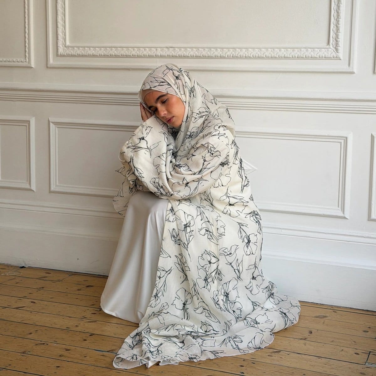 Printed Double-Layer Open Abaya & Hijab Set(MOA324) - A-1 Thread Vault