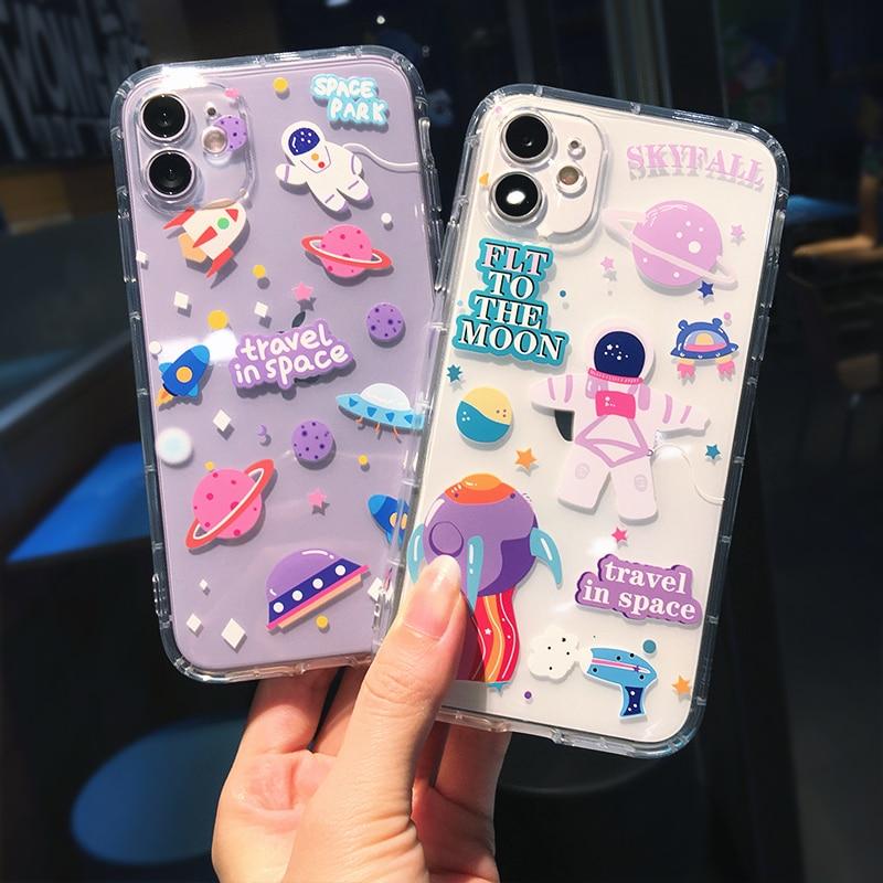 Cartoon Astronaut Planet Transparent iPhone Case - A-1 Thread Vault