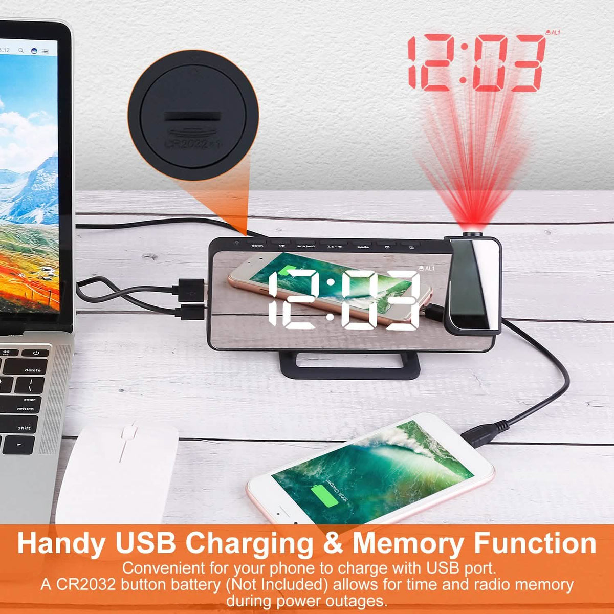 Projection Alarm Clock LED Digital Alarm Clock with Dual Alarms Snooze - A-1 Thread Vault
