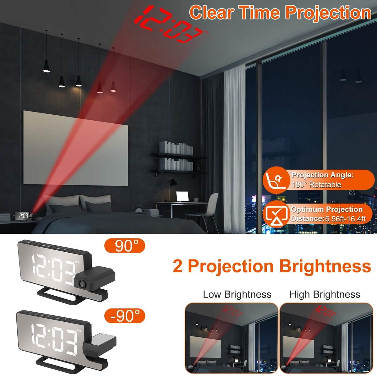 Projection Alarm Clock LED Digital Alarm Clock with Dual Alarms Snooze - A-1 Thread Vault