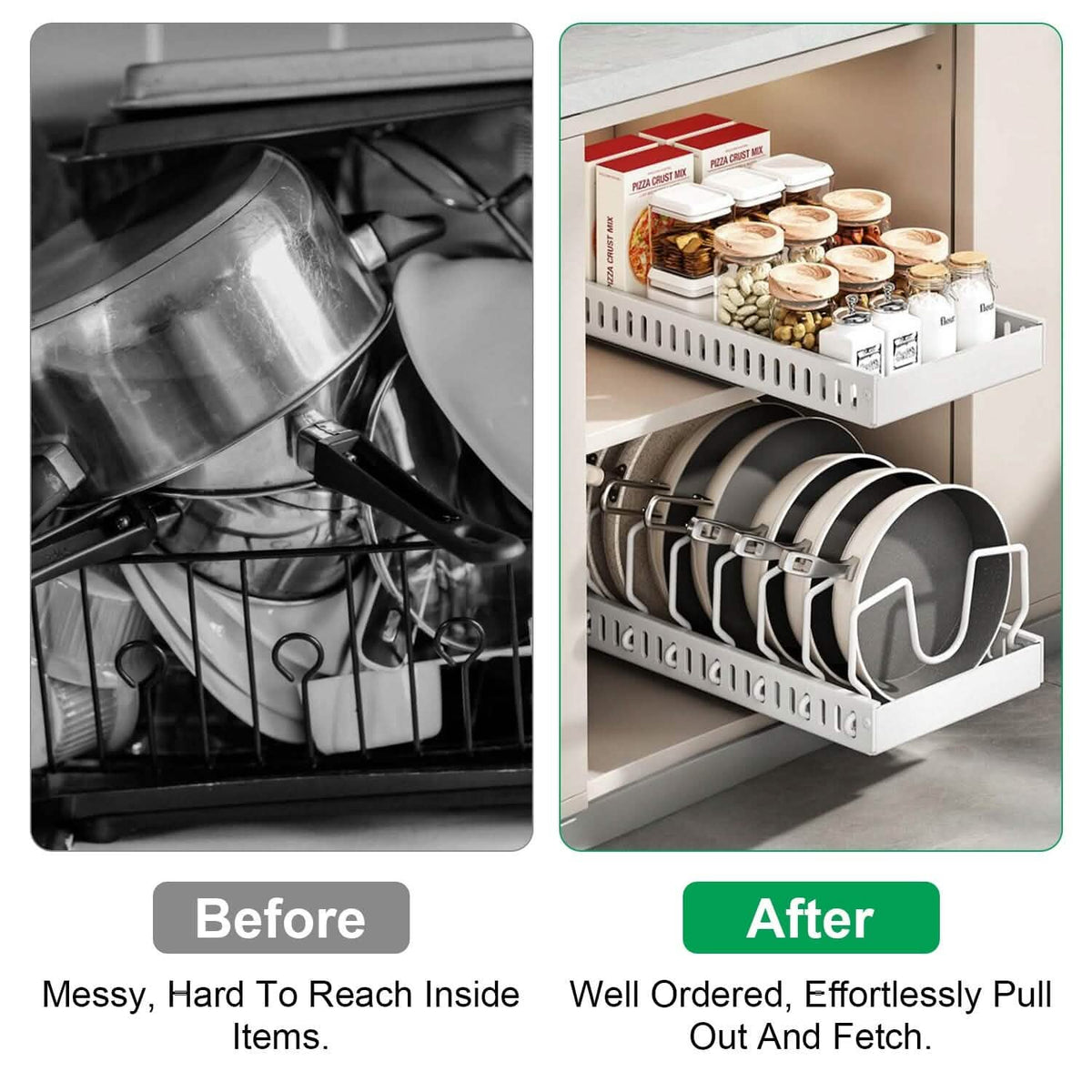 Pull Out Pots and Pans Organizer with 8 Adjustable Dividers - A-1 Thread Vault