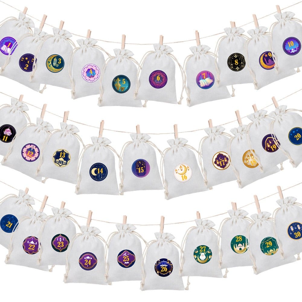 Ramadan 1–30 Countdown Calendar Gift Bag Set Drawstring Hanging Pouches (MAC385) - A-1 Thread Vault