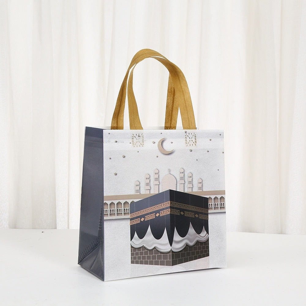 Ramadan Eid Mubarak Handheld Gift Bag Set | Kaaba Print Non-Woven Tote Bags (MAC388) - A-1 Thread Vault
