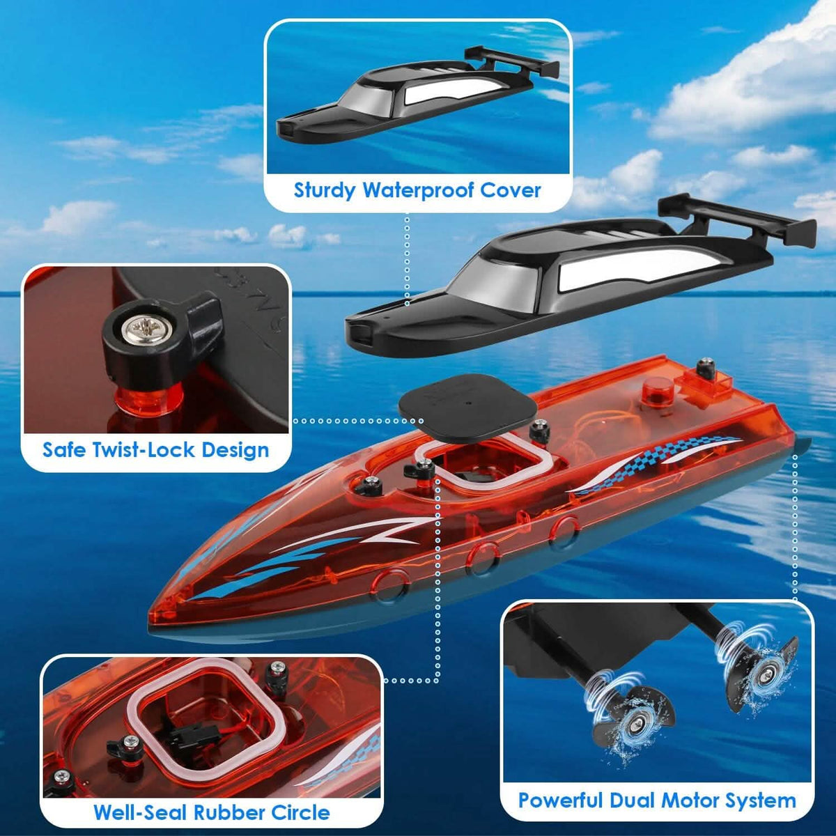 RC Boat with Colorful LED Light 10KM/H - A-1 Thread Vault
