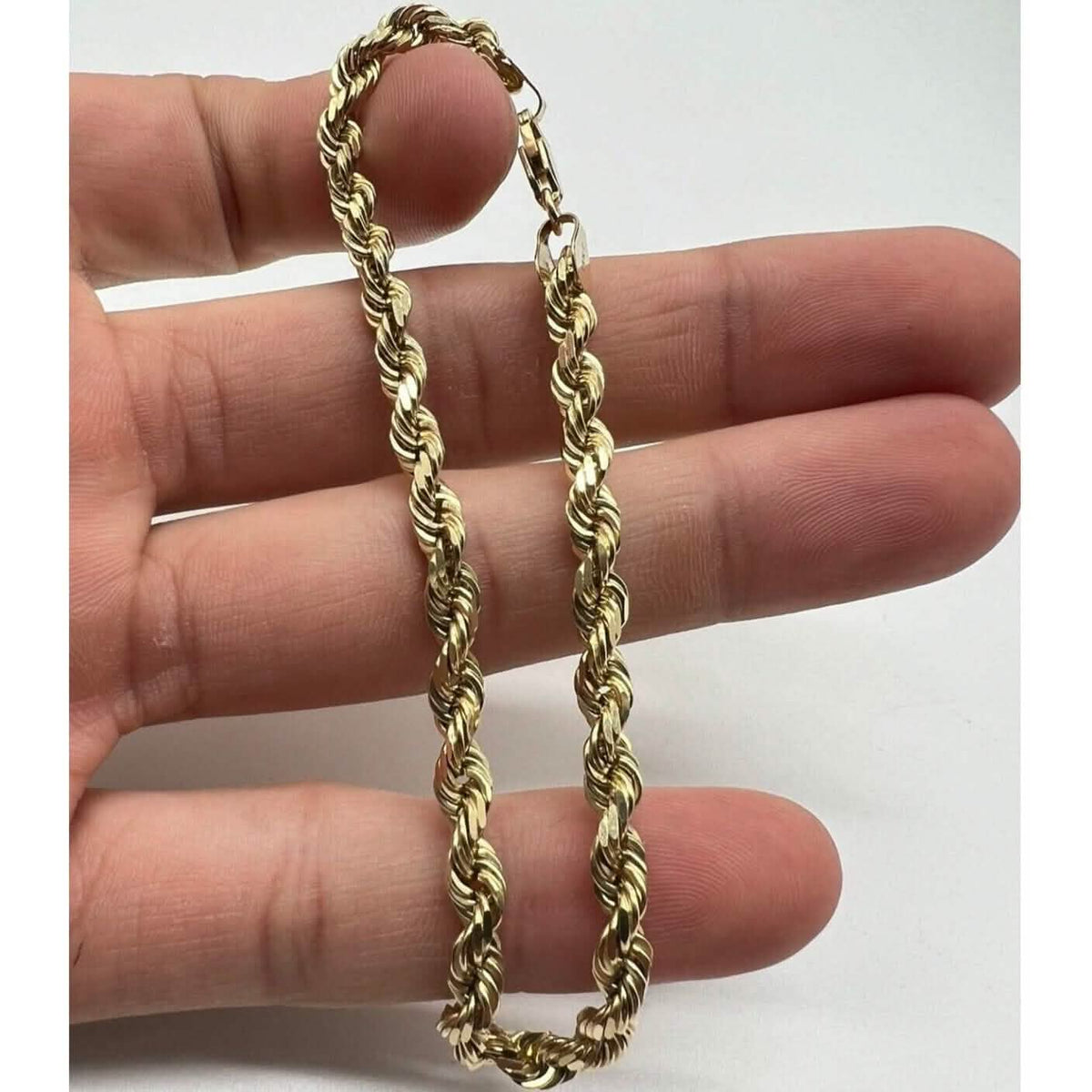 Real 10k Yellow Gold Rope Bracelet 4mm 8 Inch Men Women Diamond Cut on Sale - A-1 Thread Vault