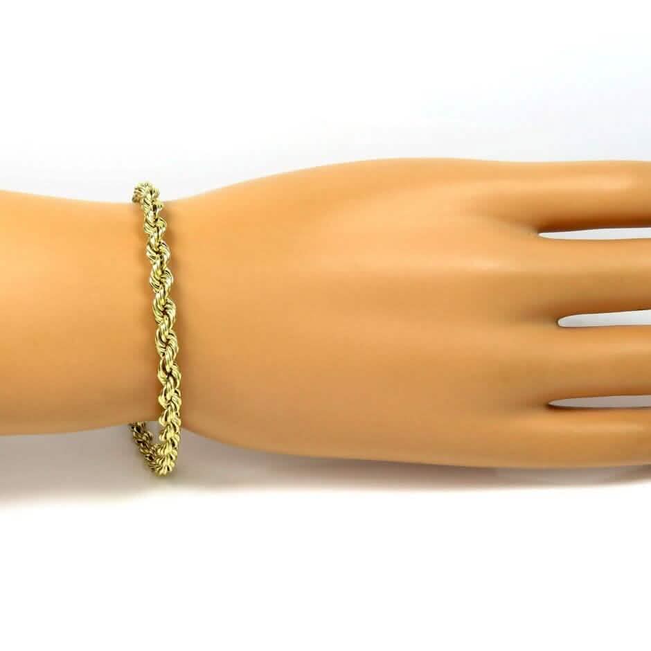 Real 10k Yellow Gold Rope Bracelet 4mm 8 Inch Men Women Diamond Cut on Sale - A-1 Thread Vault