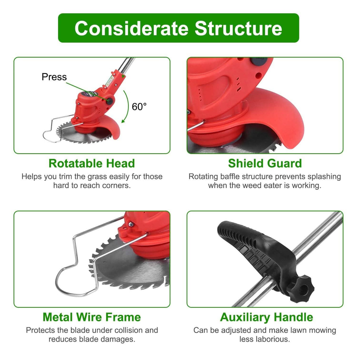 Rechargeable Electric Cordless Grass Trimmer with Alloy Saw Blade - A-1 Thread Vault