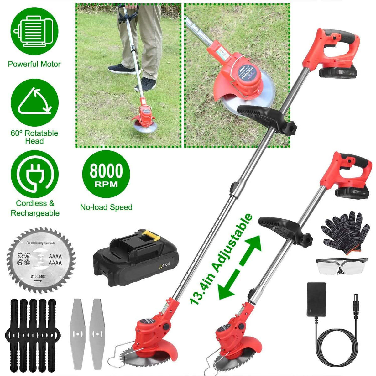 Rechargeable Electric Cordless Grass Trimmer with Alloy Saw Blade - A-1 Thread Vault