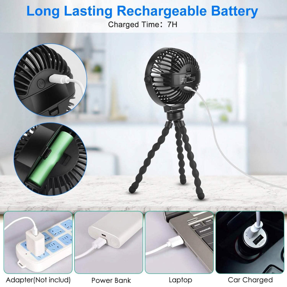 Rechargeable Handheld Fan with Flexible Tripod - A-1 Thread Vault