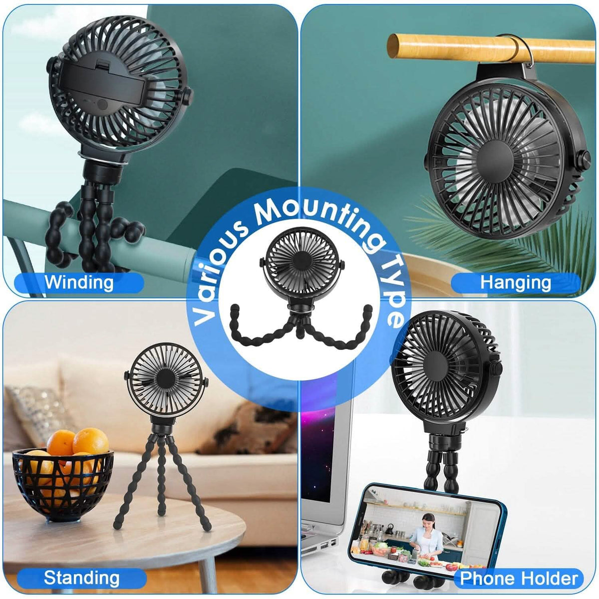 Rechargeable Handheld Fan with Flexible Tripod - A-1 Thread Vault