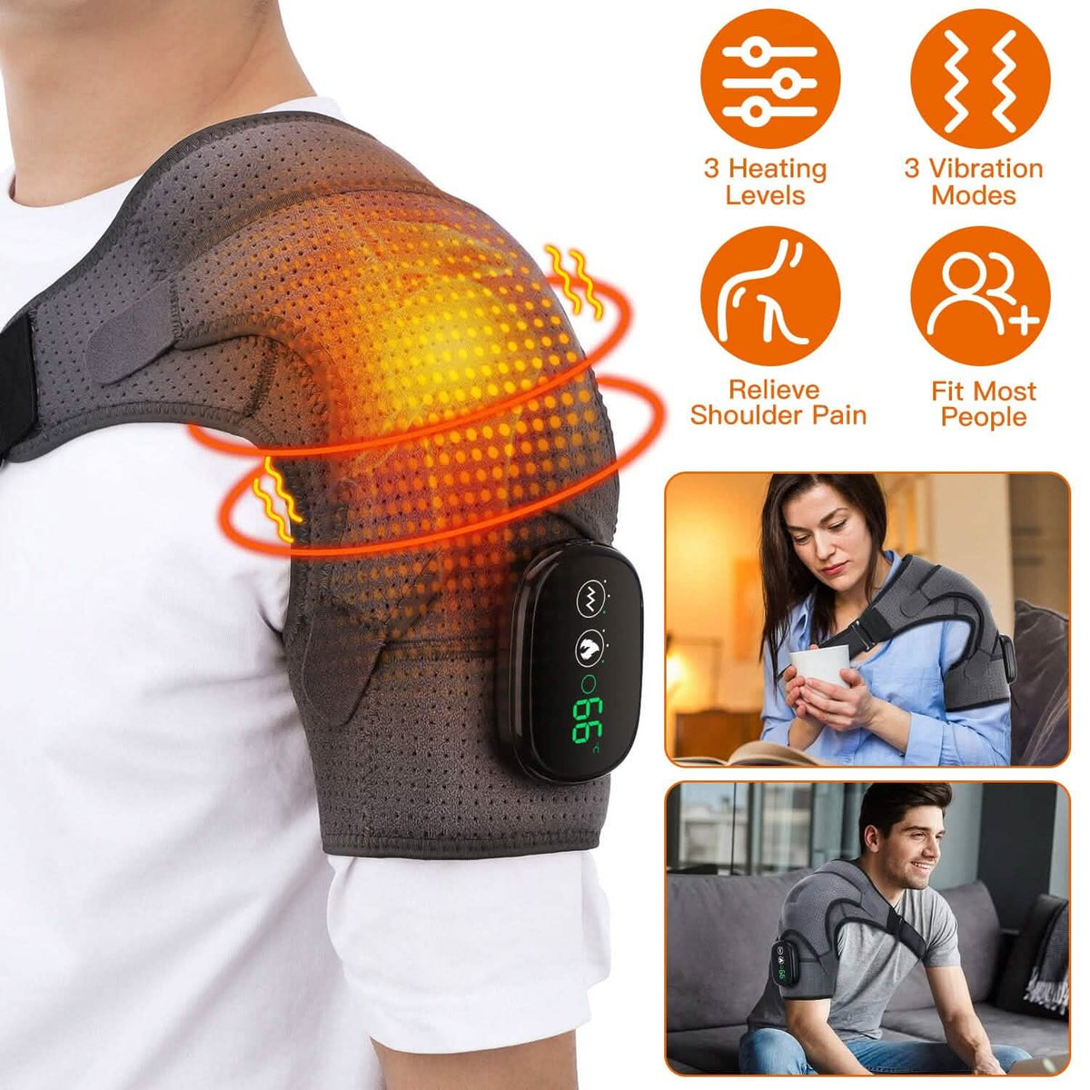 Rechargeable Heated Shoulder Wrap Massager Shoulder Brace Support with 3 Heating Levels - A-1 Thread Vault