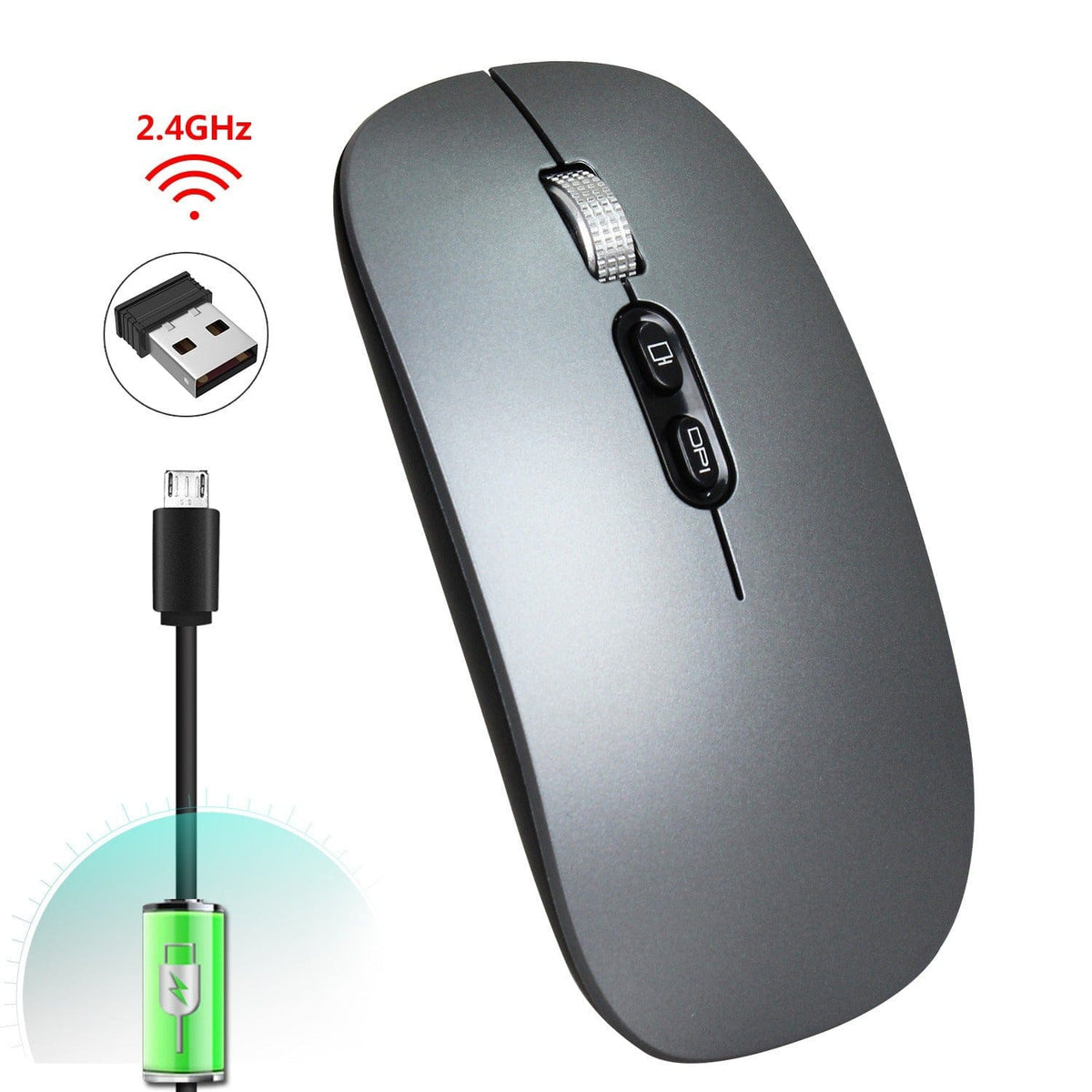 Rechargeable wireless mouse with 2.4G mute and one click return to desktop office mouse with built-in lithium battery