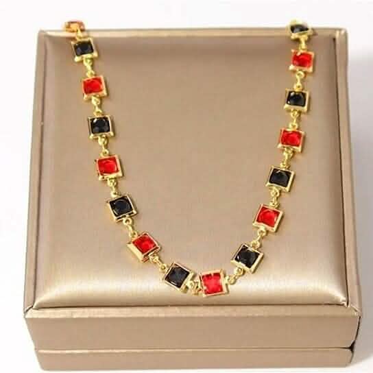 Red And Crystal Square Ankle Bracelet - A-1 Thread Vault