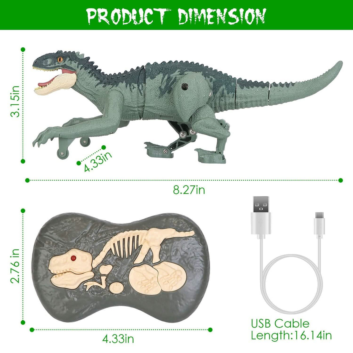 Remote Control Dinosaur with 3D Eye Roaring Sounds for 3-12 Years Old - A-1 Thread Vault