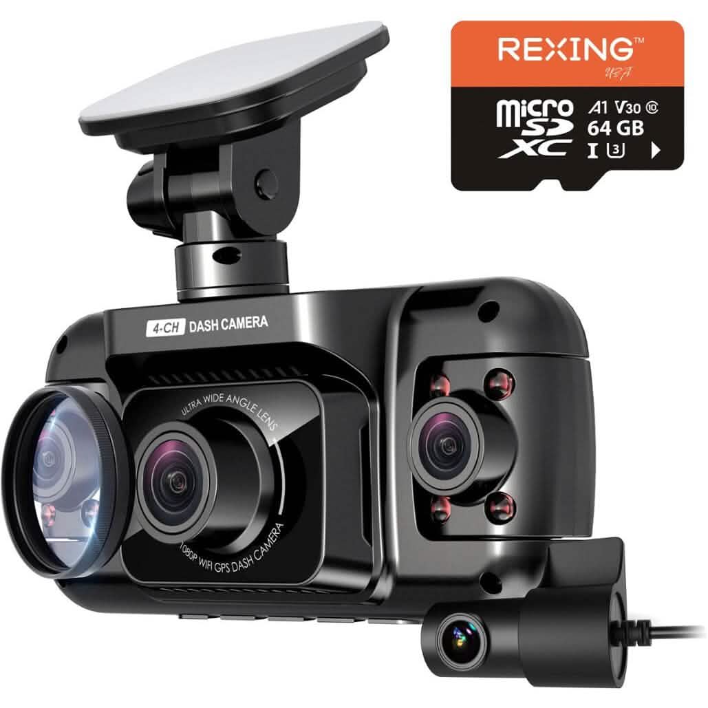 Rexing - R4 4 Channel Dash Cam with All Around 1080p Resolution, Wi-Fi, and GPS - Black (Refurbished) - A-1 Thread Vault