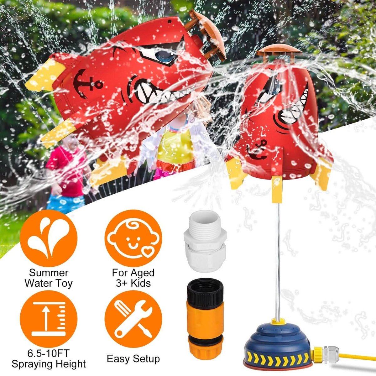 Rocket Sprinkler Launcher Water Sprinkler Flying Splashing 360° Rotation for 3+ Years Old - A-1 Thread Vault