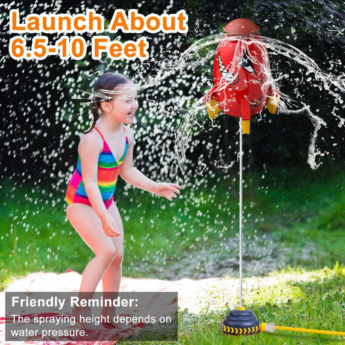 Rocket Sprinkler Launcher Water Sprinkler Flying Splashing 360° Rotation for 3+ Years Old - A-1 Thread Vault