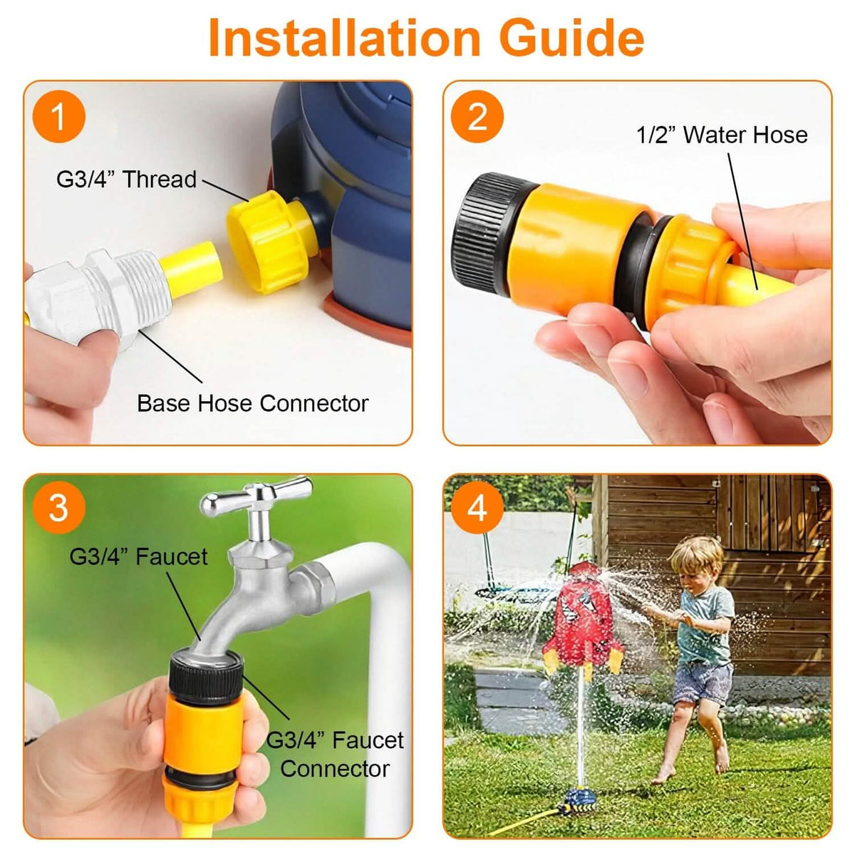 Rocket Sprinkler Launcher Water Sprinkler Flying Splashing 360° Rotation for 3+ Years Old - A-1 Thread Vault