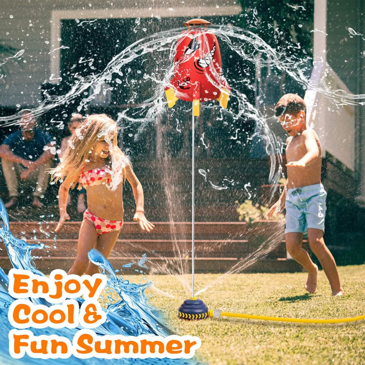 Rocket Sprinkler Launcher Water Sprinkler Flying Splashing 360° Rotation for 3+ Years Old - A-1 Thread Vault