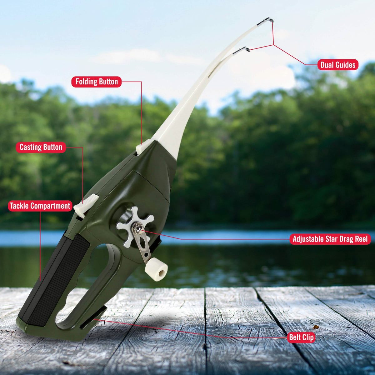 Ronco Pocket Fisherman, Portable Fishing Rod, Foldable Compact Design - A-1 Thread Vault