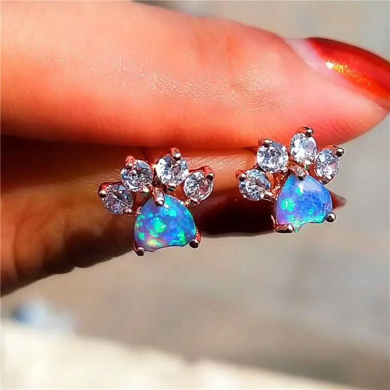 Rose Golden Opal Paw Print Stud Earrings - A-1 Thread Vault