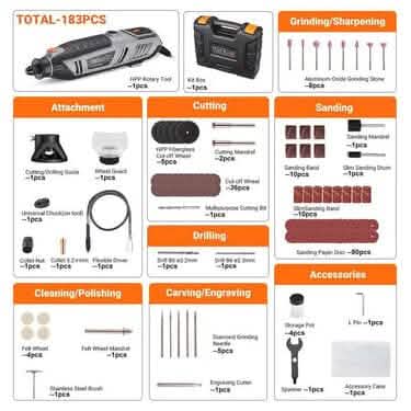 Rotary Tool 1.8 Amp Power with MultiPro Keyless and 170 Accessories - RTD36AC - A-1 Thread Vault