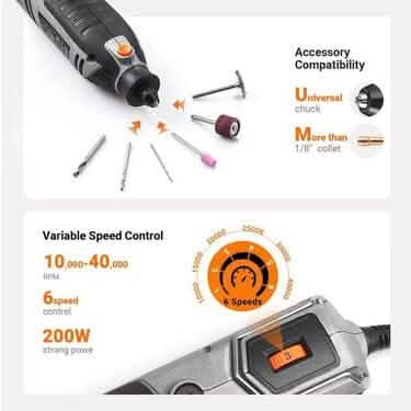 Rotary Tool 1.8 Amp Power with MultiPro Keyless and 170 Accessories - RTD36AC - A-1 Thread Vault
