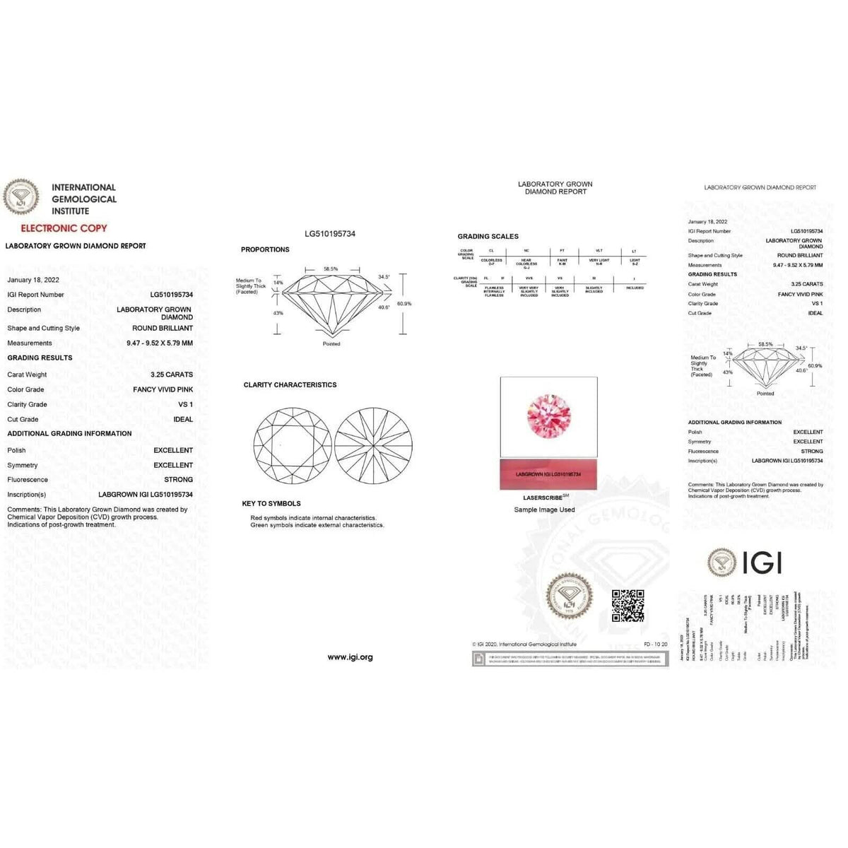 Round 3.25 ct Fancy Intense Pink VS1 IGI Certified Lab Grown HPHT Diamond Round - A-1 Thread Vault