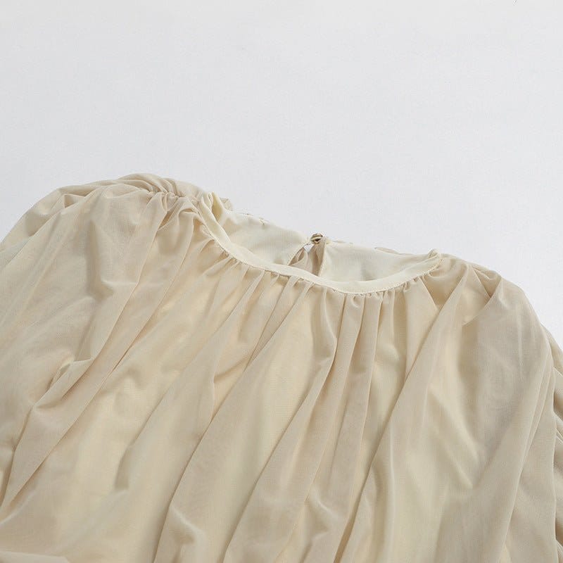 Round Neck Ruched Bodice Lantern Sleeve Floor-Length Dress(MS402) - A-1 Thread Vault