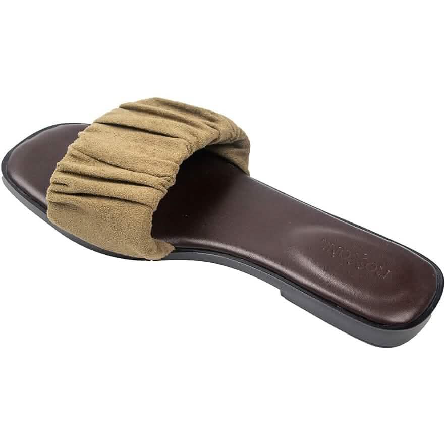 Roxoni Women's Ruched Fabric Slide Sandals Open Toe Flat Sandals with Heel Cushion - A-1 Thread Vault