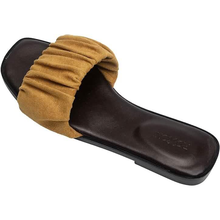 Roxoni Women's Ruched Fabric Slide Sandals Open Toe Flat Sandals with Heel Cushion - A-1 Thread Vault