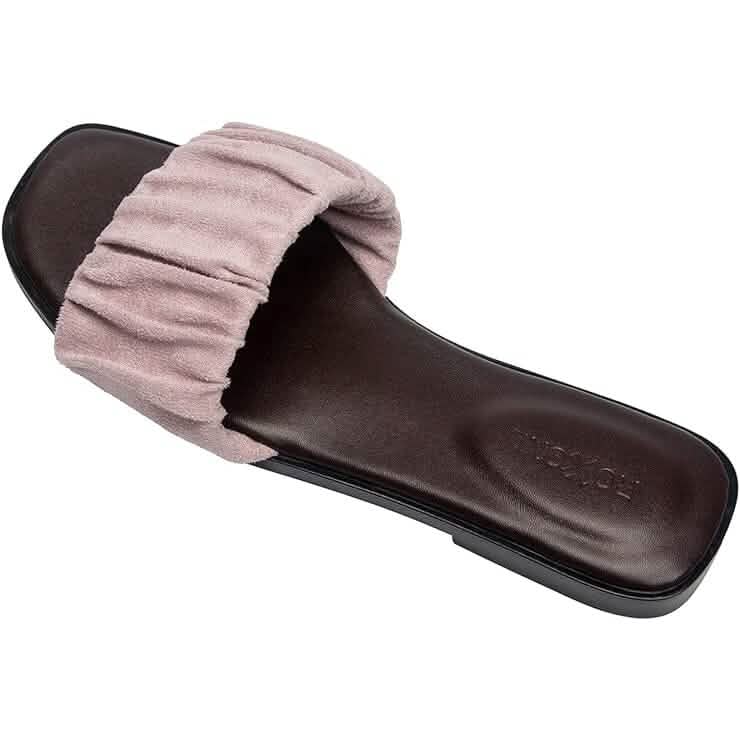 Roxoni Women's Ruched Fabric Slide Sandals Open Toe Flat Sandals with Heel Cushion - A-1 Thread Vault