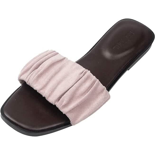 Roxoni Women's Ruched Fabric Slide Sandals Open Toe Flat Sandals with Heel Cushion - A-1 Thread Vault