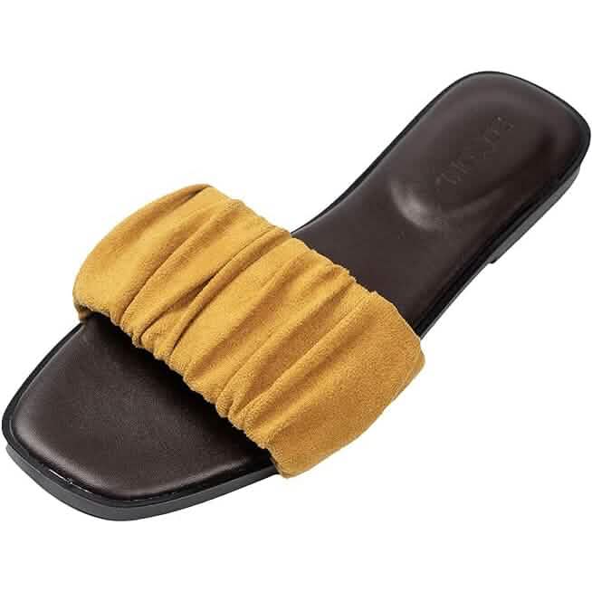 Roxoni Women's Ruched Fabric Slide Sandals Open Toe Flat Sandals with Heel Cushion - A-1 Thread Vault