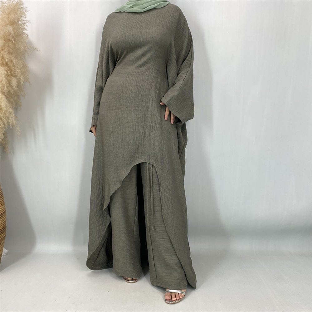 Ruched Drawstring Batwing Top & Wide-Leg Trousers Co-ord Set(MS478) - A-1 Thread Vault