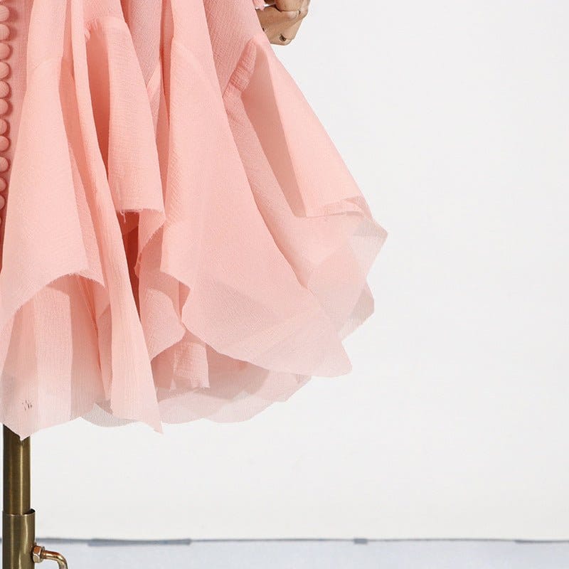 Ruffle Hem Dress with Sheer Sleeves(MS304) - A-1 Thread Vault