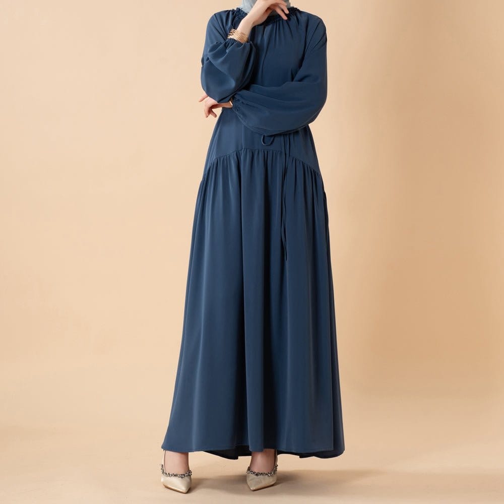 Ruffle Trim Pleated Relaxed Maxi Dress with Waist Tie(MA424) - A-1 Thread Vault