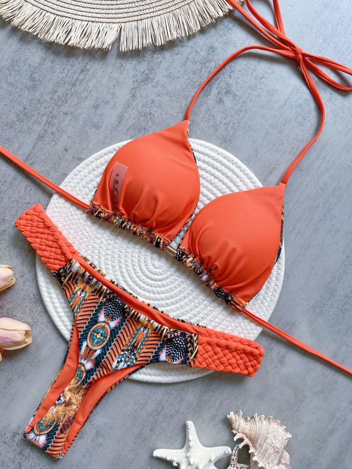 RUOTONSEPT Print Halter Mini Thong High Cut Bikini Female Swimsuit Women Swimwear Two-pieces Bikini set Bather Bathing Suit Swim - A-1 Thread Vault