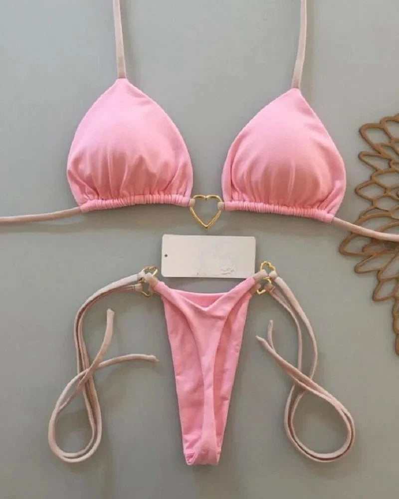 RUOTONSEPT Sexy Halter Solid color Bikini Set Women's Swimsuit Two-piece Triangle Thong Swimwear Bathing Suit Brazilian Biquinis - A-1 Thread Vault