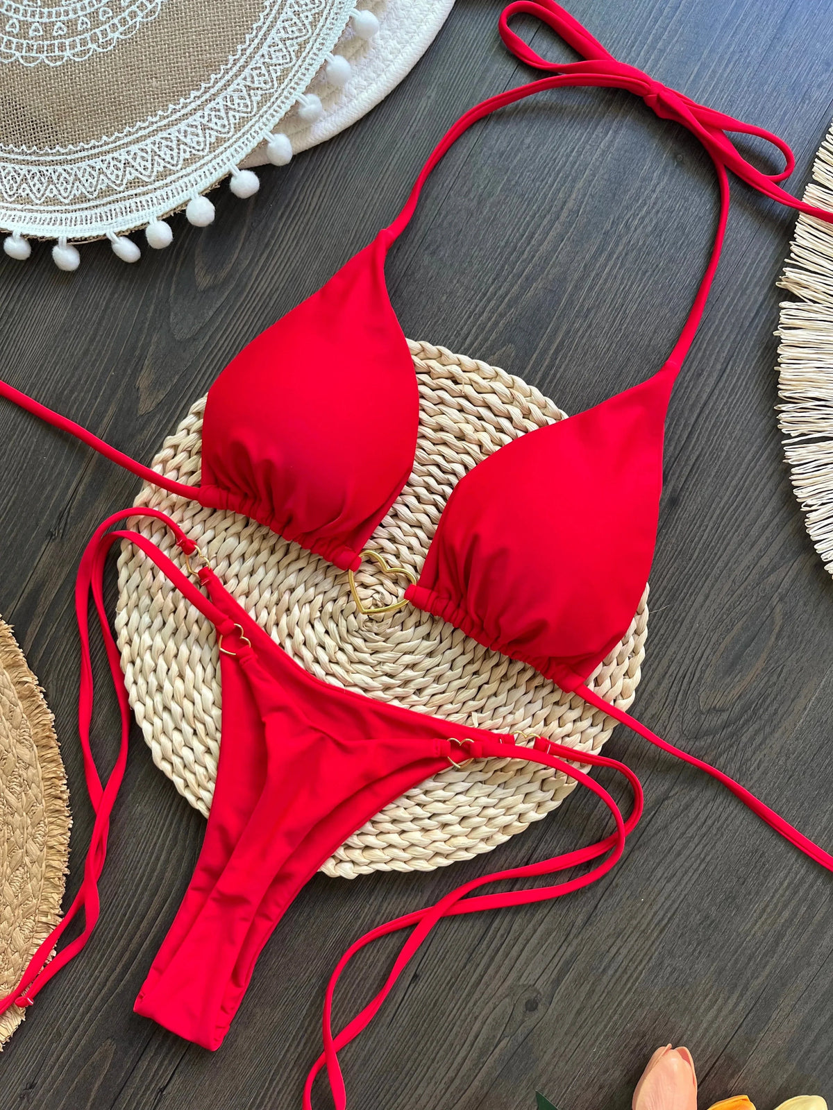 RUOTONSEPT Sexy Halter Solid color Bikini Set Women's Swimsuit Two-piece Triangle Thong Swimwear Bathing Suit Brazilian Biquinis - A-1 Thread Vault