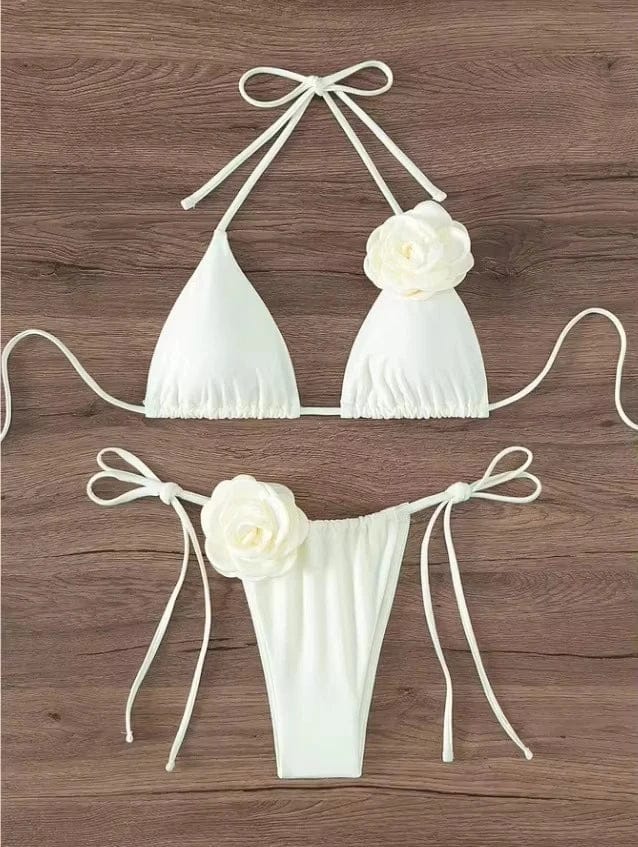 S - L Sexy 3D Flowers Halter Strappy Bikini Women Swimwear Female Swimsuit Two-pieces Bikini Set Bather Bathing Suit Swim - A-1 Thread Vault