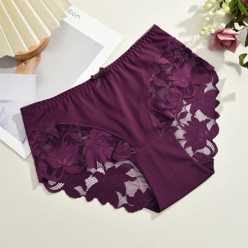 S-XXL Women Lace Panties Patchwork Seamless Underwear Sexy Luxury Hollow Out Solid Briefs Girls' Mid Rise Breathable Lingerie - A-1 Thread Vault