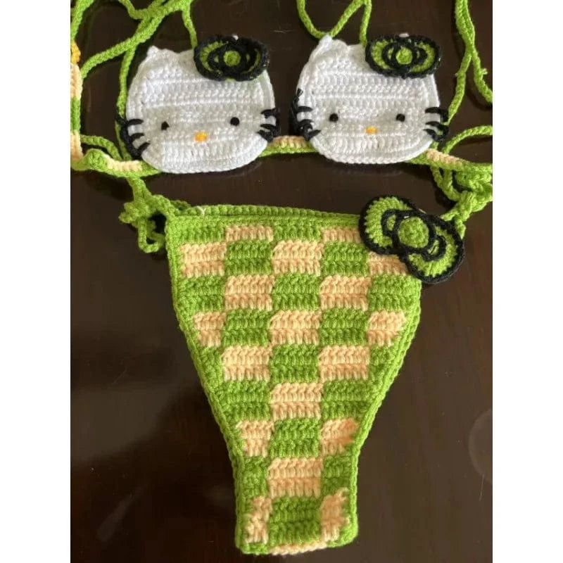 Sanrio Cute Bikini Set Crochet Girls Swimsuit Hello Kitty Sexy Bathing Suit Kwaii Women Swim Suit Bandage Micro Bikinis Swimwear - A-1 Thread Vault